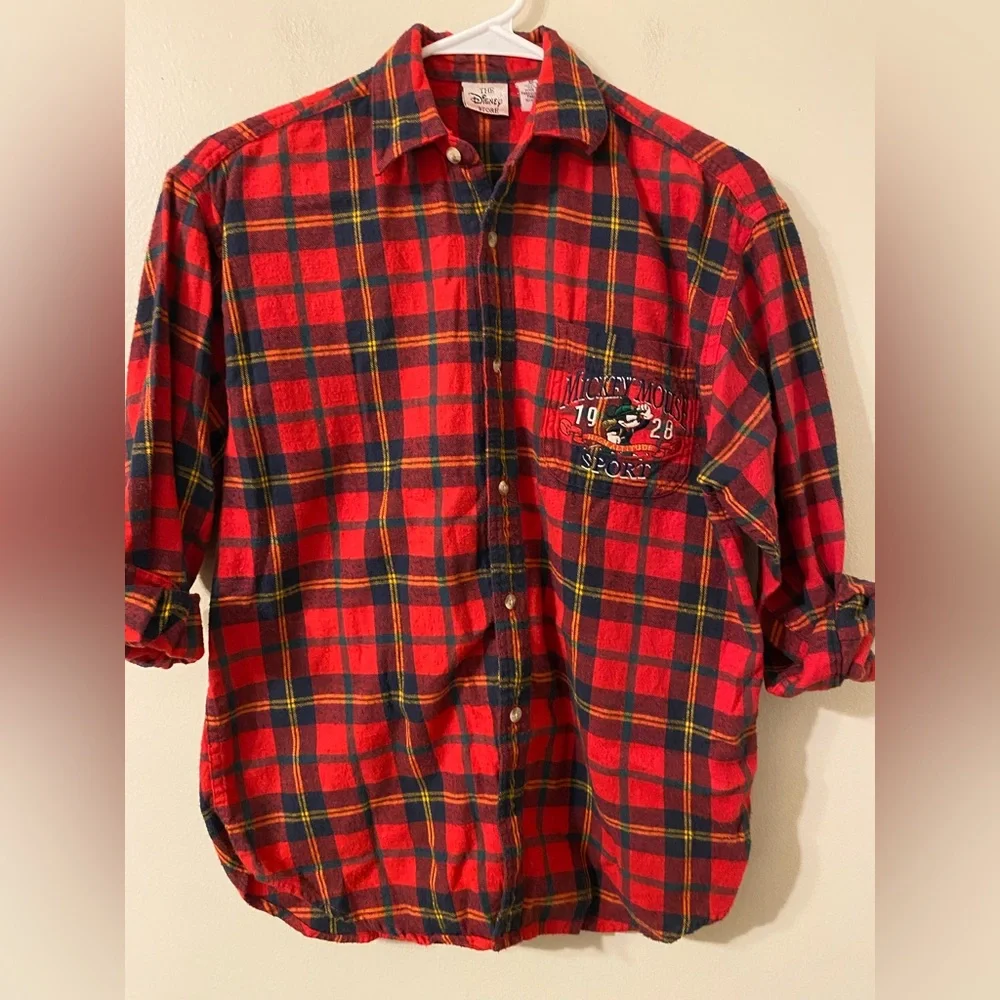 VTG 1990s Disney Store Mickey Mouse Sport‎ Flannel Style Shirt Kids Size Large